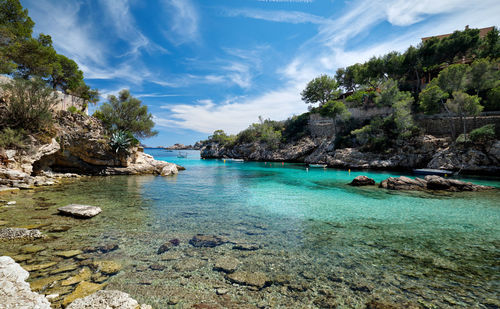 Scenic view of bay against sky