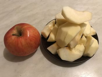 High angle view of apple on table