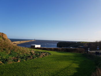 Scenic view of sea against clear sky