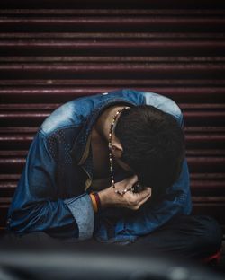 Portrait of man relaxing outdoors