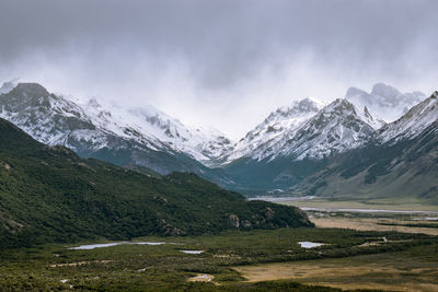 Scenic view of snowcapped mountains against sky