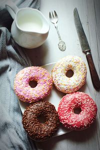 High angle view of breakfast on table