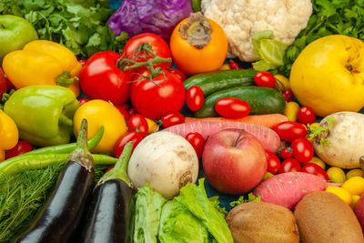 High angle view of various vegetables for sale at market