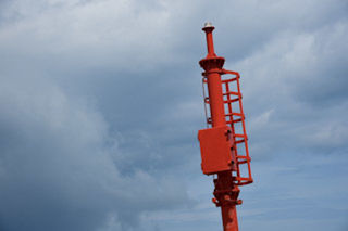 sky, red, cloud - sky, industry, day, nature, safety, outdoors, no people, tower, low angle view, business, cloudscape, architecture, machinery, communication, oil industry, single object