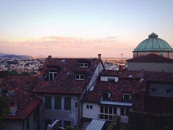 High angle view of houses at sunset
