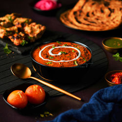 High angle view of food on table