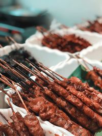 High angle view of meat in tray