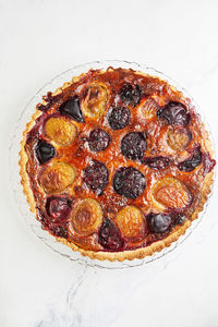 Close-up of pizza on white background