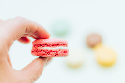 Cropped hand holding macaroon