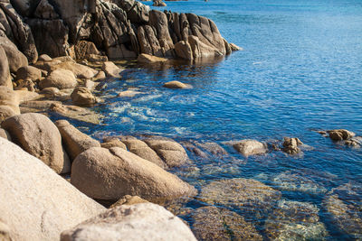 High angle view of rocks on beach