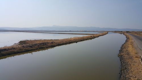 Scenic view of lake against clear sky