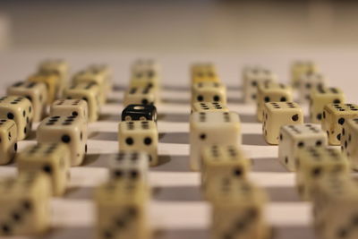 Close-up of piano keys on table