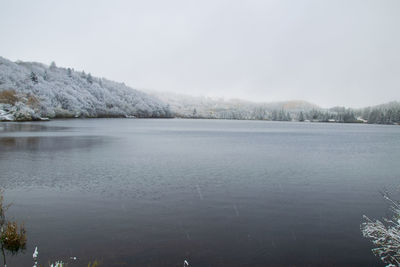 Scenic view of lake against sky during winter