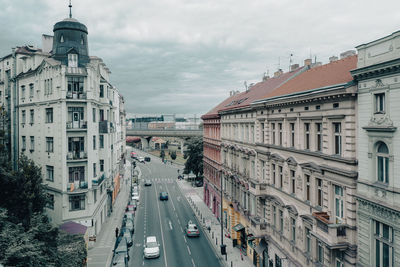 High angle view of street amidst buildings in city