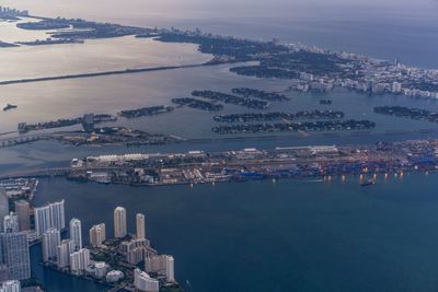 High angle view of city buildings