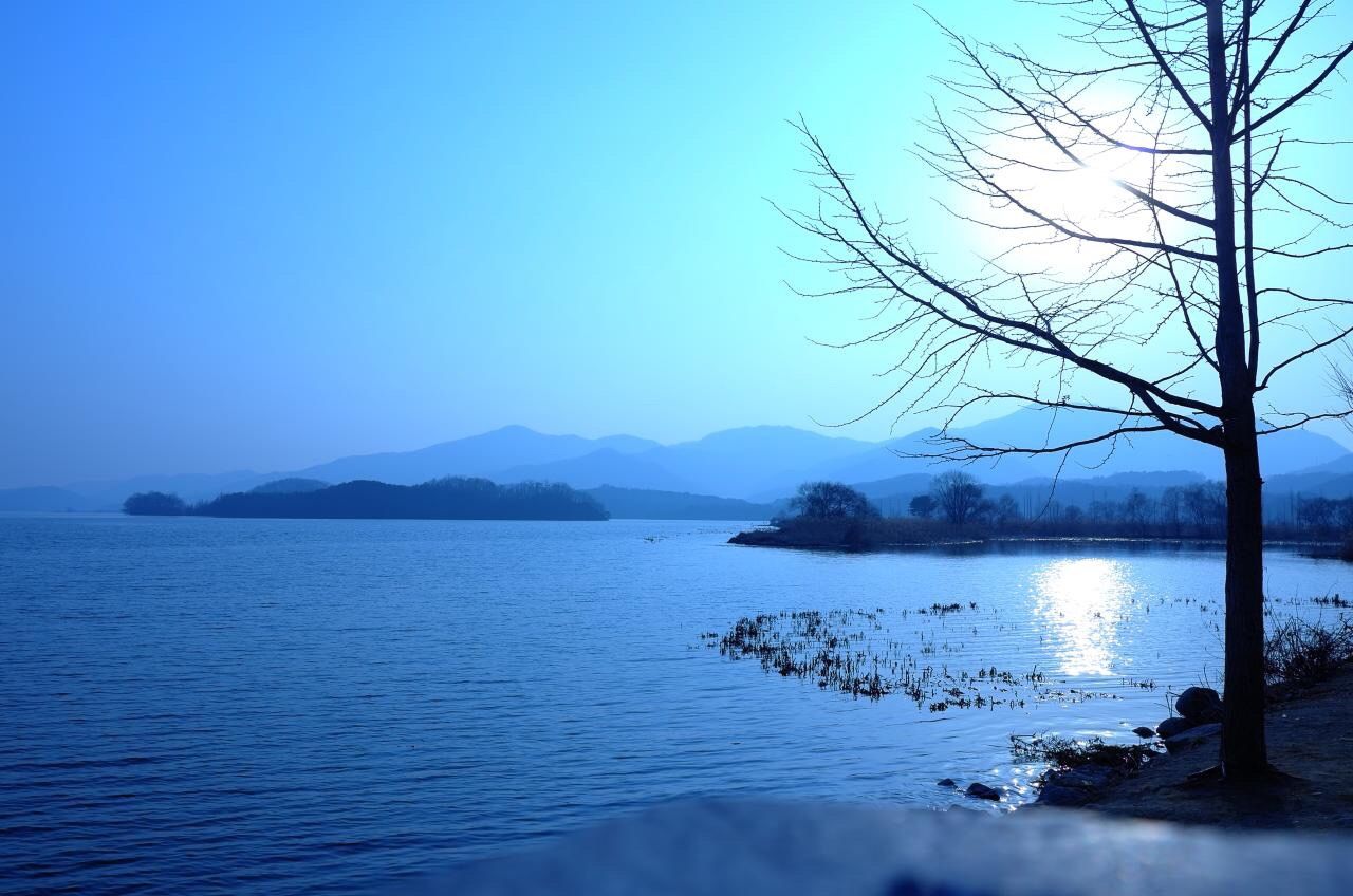 reflection, blue, water, tranquil scene, sea, tranquility, beauty in nature, scenics, landscape, outdoors, tree, mountain, nature, no people, sky, day