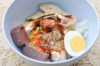 High angle view of breakfast served in plate