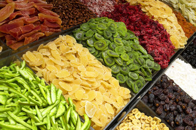 Detail shot of dried fruits for sale