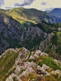 Scenic view of rocky mountains against sky