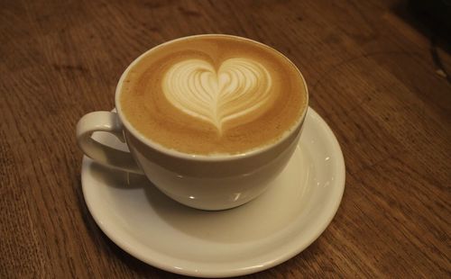 High angle view of cappuccino on table