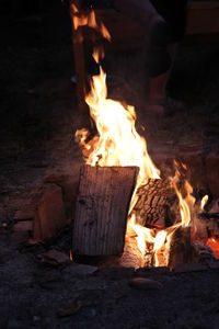 Close-up of bonfire at night