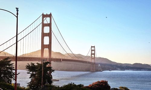 Suspension bridge over river