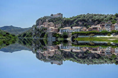 Reflection of buildings in lake