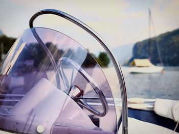 Close-up of boat in lake