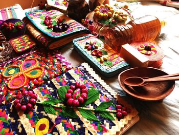 High angle view of flowers for sale