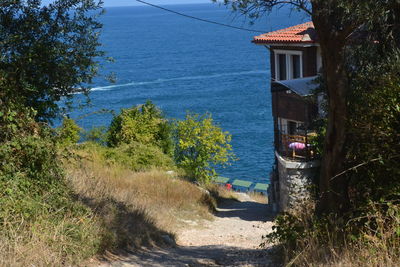 High angle view of building by sea