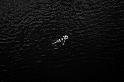 High angle view of man surfing in water