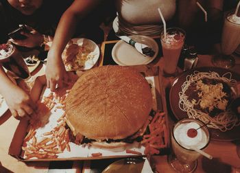 High angle view of food on table