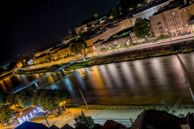 High angle view of illuminated city at night