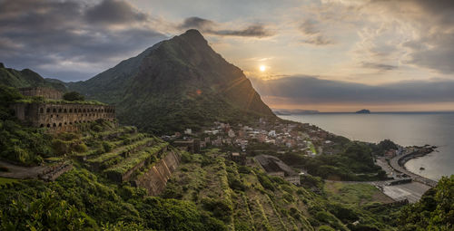 Jiufen panorama at sunset, new taipei city, taiwan