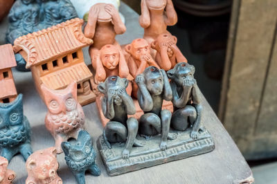 High angle view of statues at market