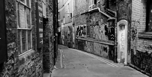 Empty alley amidst buildings in city