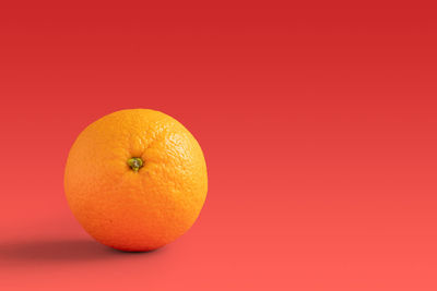 Close-up of orange fruit against red background