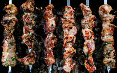 High angle view of vegetables on barbecue grill