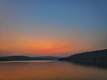 Scenic view of sea against clear sky during sunset