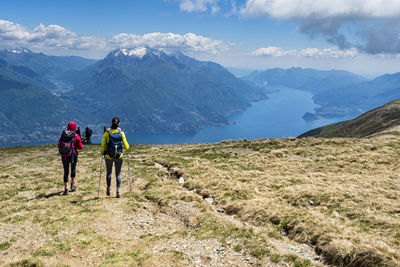 Trekking scene on lake como alps