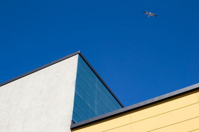 Low angle view of built structure against clear blue sky