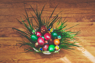 High angle view of christmas decoration on table