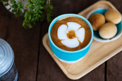 High angle view of coffee on table