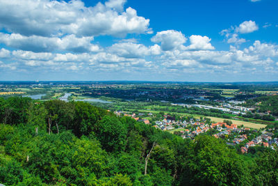 High angle view of townscape against sky