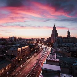 View of cityscape at sunset