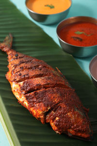 Close-up of meat on table