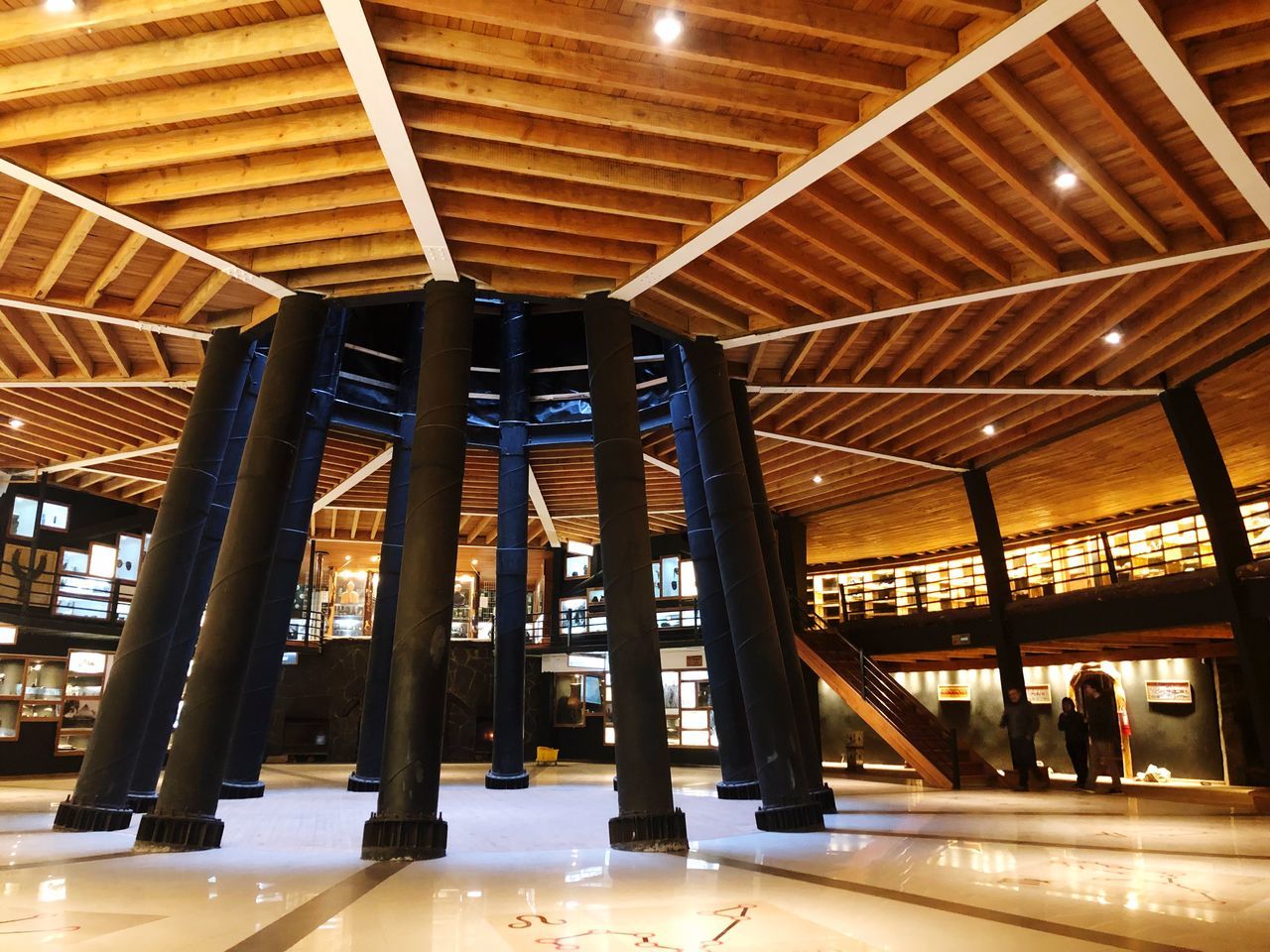 LOW ANGLE VIEW OF MODERN BUILDING INTERIOR