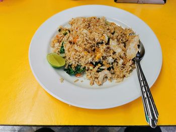 High angle view of breakfast served in plate