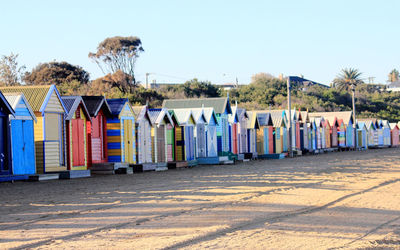 Bathing boxes along brighton beach