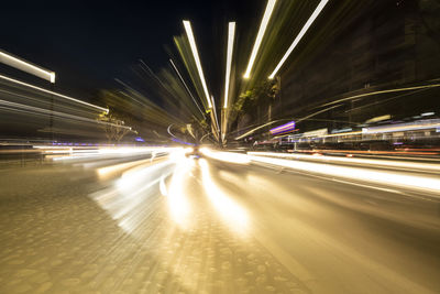 Light trails on road at night